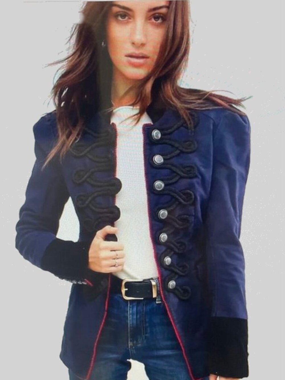 Stunning Navy Velvet Free People Military Jacket XS